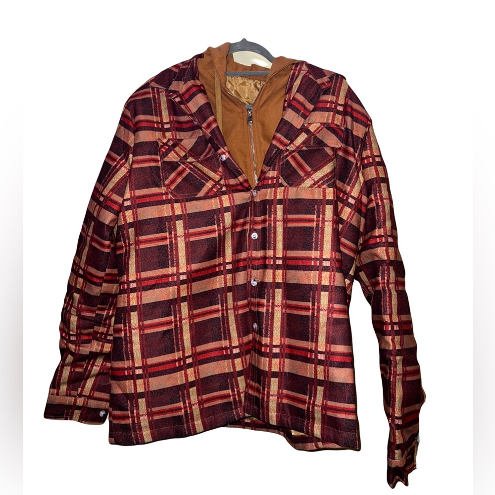 Mens Quilted Lined Hooded Jacket, Plaid Flannel